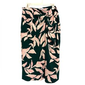 2/$30 Nine West Green Pink Leaf Print Maxi Skirt | Size L